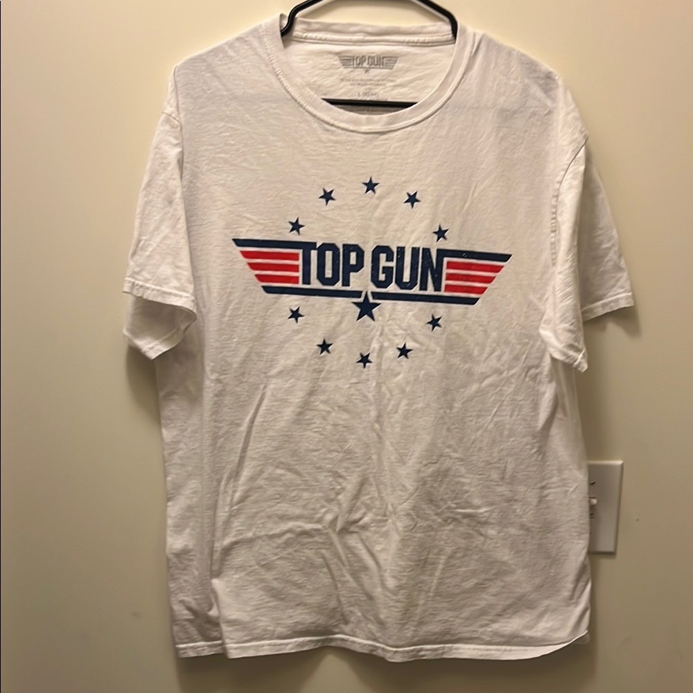 Top Gun mens White Graphic T-Shirt size Large